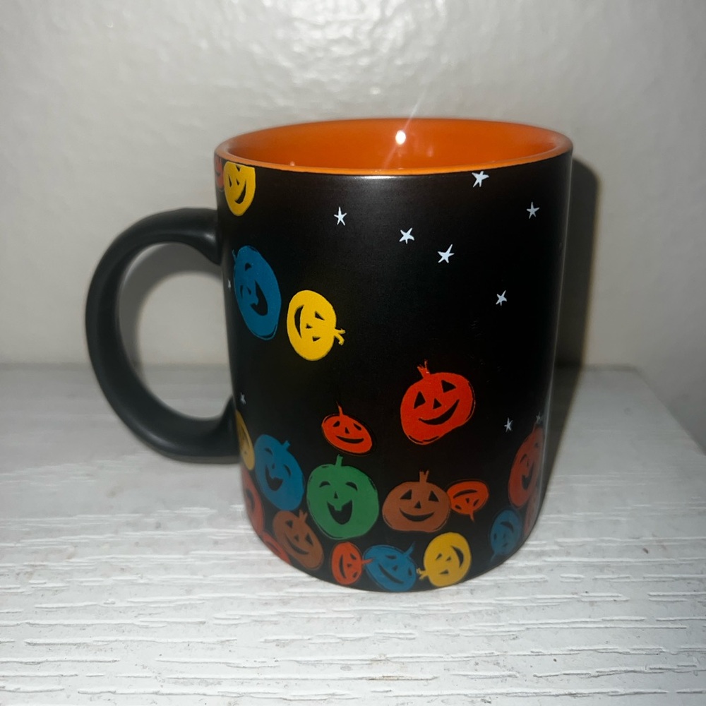 Starbucks Halloween Mug 2007 Black Orange Coffee Cup 12 oz Colorful Pumpkins